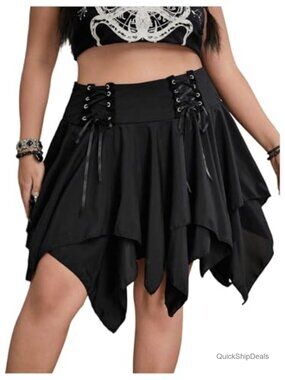 Plus Size Gothic Asymmetrical Lace Ruffle Mini Skirt